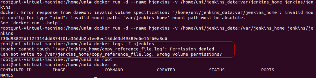 dockerĿ¼⣺touch: cannot touch '/var/jenkins_home/copy_reference_file.log': Permission denied